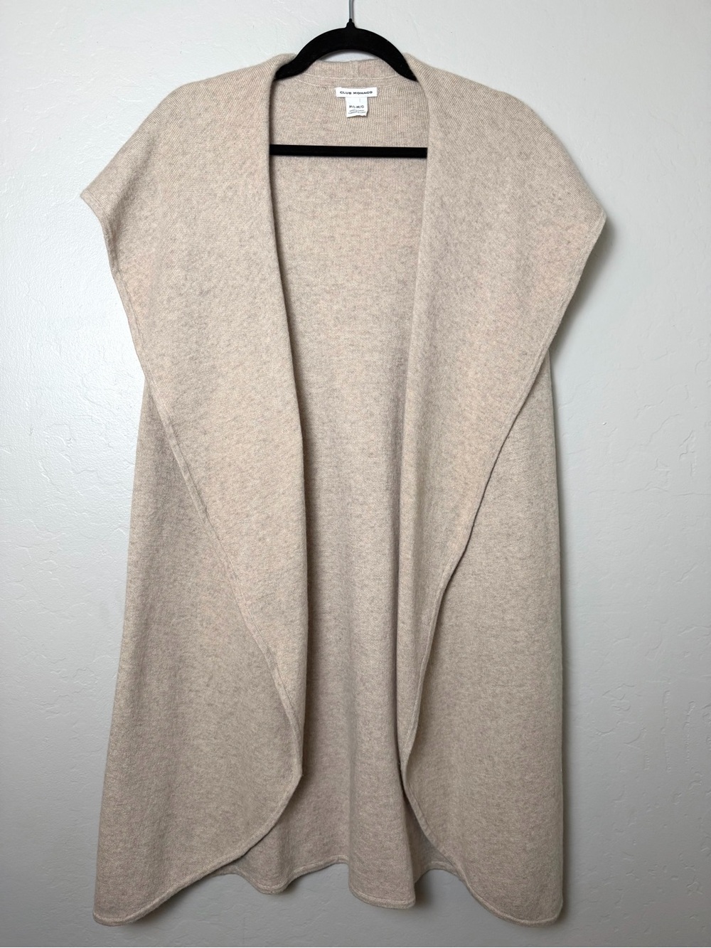 Club Monaco Cashmere Blend Open Front Shawl Collar Long Vest Beige M-L Cozy